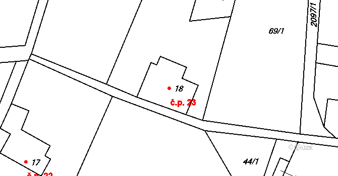 Kateřina 23, Dolní Podluží na parcele st. 18 v KÚ Dolní Podluží, Katastrální mapa