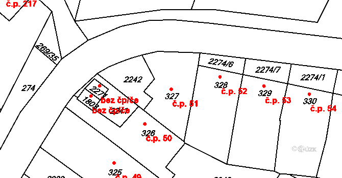 Pecínov 51, Nové Strašecí na parcele st. 327 v KÚ Nové Strašecí, Katastrální mapa