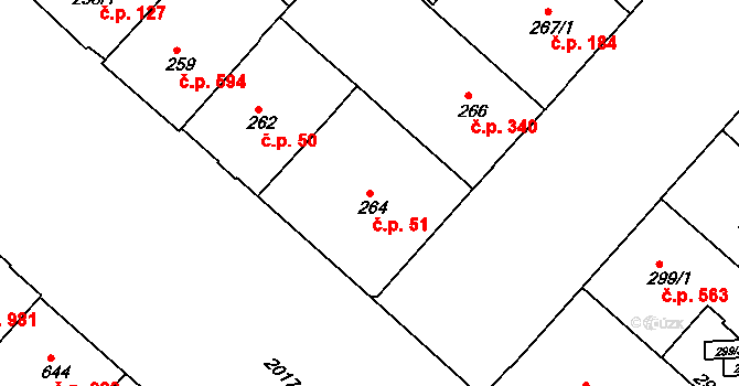 Bubeneč 51, Praha na parcele st. 264 v KÚ Bubeneč, Katastrální mapa