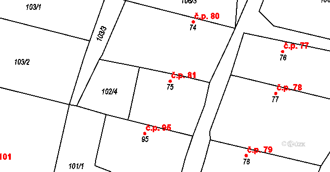 Mečichov 81 na parcele st. 75 v KÚ Mečichov, Katastrální mapa