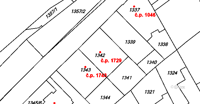 Chomutov 1729 na parcele st. 1342 v KÚ Chomutov I, Katastrální mapa