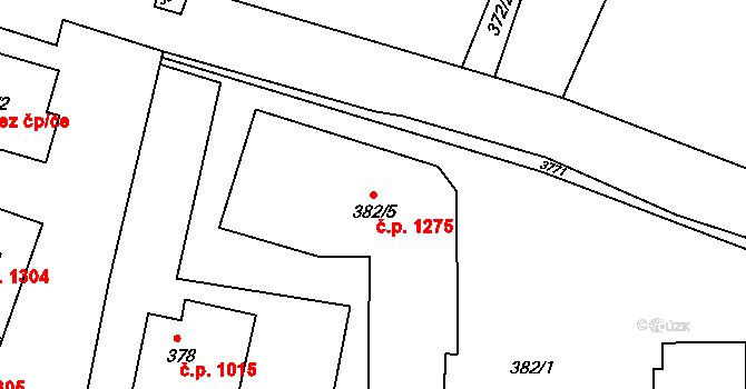 Kuřim 1275 na parcele st. 382/5 v KÚ Kuřim, Katastrální mapa