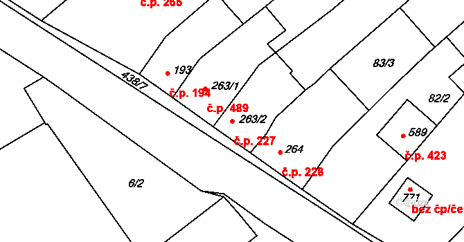 Čebín 227 na parcele st. 263/2 v KÚ Čebín, Katastrální mapa