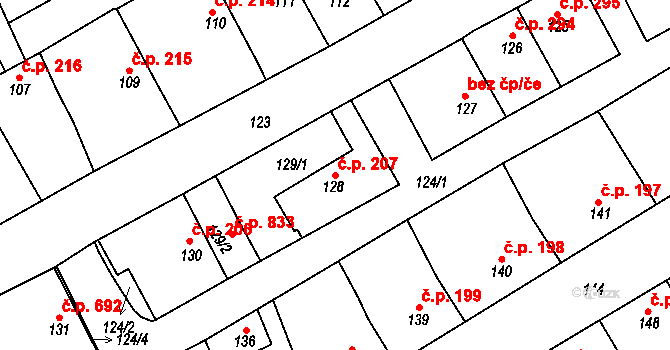 Štětí 207 na parcele st. 128 v KÚ Štětí I, Katastrální mapa