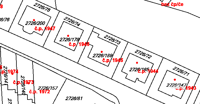 Tachov 1945 na parcele st. 2726/189 v KÚ Tachov, Katastrální mapa