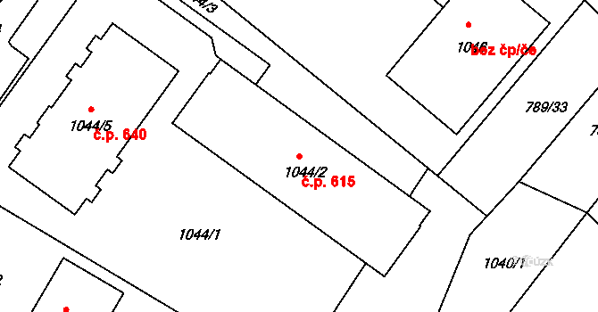 Jablůnka 615 na parcele st. 1044/2 v KÚ Jablůnka, Katastrální mapa