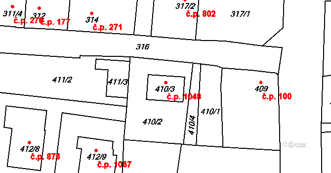 Kosmonosy 1048 na parcele st. 410/3 v KÚ Kosmonosy, Katastrální mapa