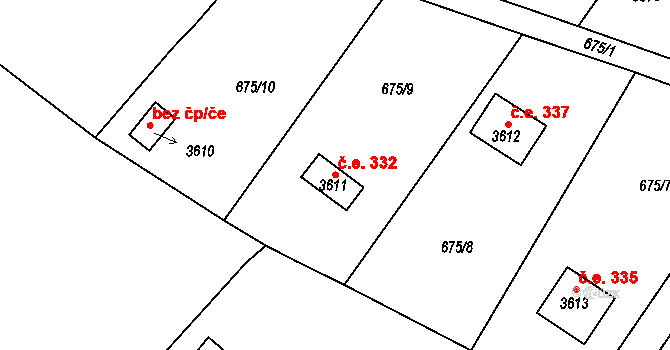 Plzeňské Předměstí 332, Rokycany na parcele st. 3611 v KÚ Rokycany, Katastrální mapa