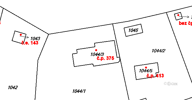 Brná 375, Ústí nad Labem na parcele st. 1044/3 v KÚ Brná nad Labem, Katastrální mapa