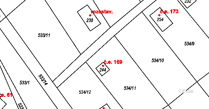Samechov 169, Chocerady na parcele st. 244 v KÚ Samechov, Katastrální mapa