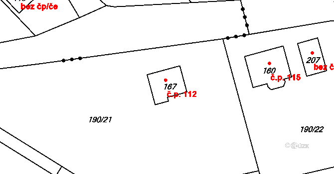 Radimovice 112 na parcele st. 167 v KÚ Radimovice u Sychrova, Katastrální mapa