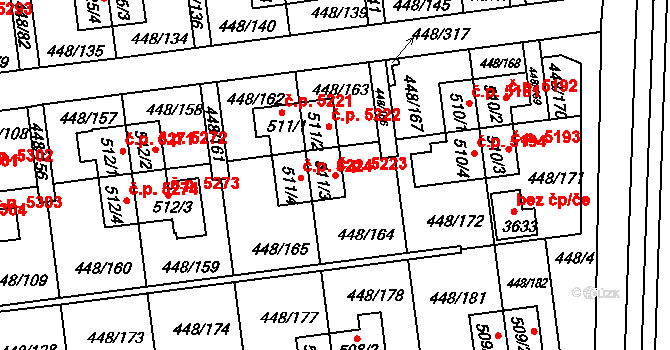 Otrokovice 5223 na parcele st. 511/3 v KÚ Otrokovice, Katastrální mapa