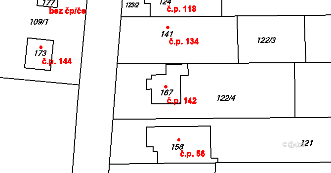 Lípy 142, Slatinice na parcele st. 167 v KÚ Lípy, Katastrální mapa