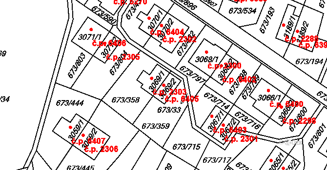 Zlín 6405 na parcele st. 3069/2 v KÚ Zlín, Katastrální mapa