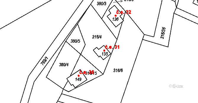 Chřešťovice 31, Albrechtice nad Vltavou na parcele st. 135 v KÚ Chřešťovice, Katastrální mapa