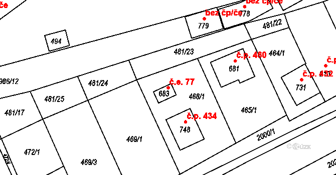 Louky 77, Zlín na parcele st. 683 v KÚ Louky nad Dřevnicí, Katastrální mapa