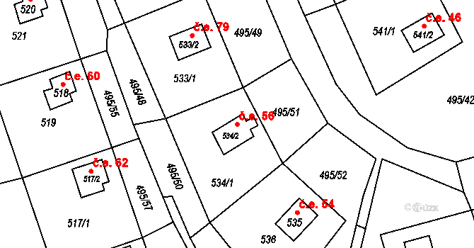 Sychotín 56, Kunštát na parcele st. 534/2 v KÚ Sychotín, Katastrální mapa