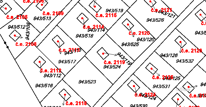 Velká Chuchle 2119, Praha na parcele st. 943/119 v KÚ Velká Chuchle, Katastrální mapa