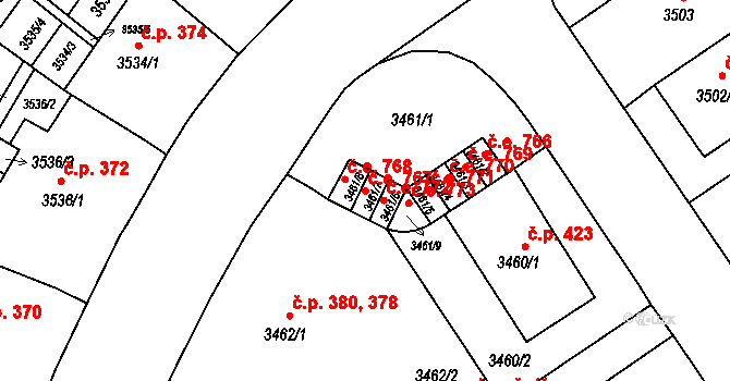 Černá Pole 767, Brno na parcele st. 3461/7 v KÚ Černá Pole, Katastrální mapa