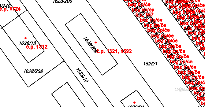 Velké Meziříčí 1321,1592 na parcele st. 1628/209 v KÚ Velké Meziříčí, Katastrální mapa