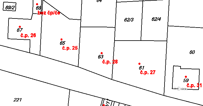 Střemchoví 28, Dolní Loučky na parcele st. 63 v KÚ Střemchoví, Katastrální mapa