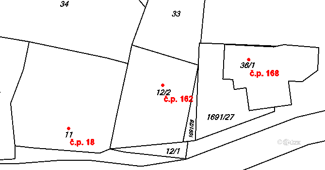Nížkov 162 na parcele st. 12/2 v KÚ Nížkov, Katastrální mapa