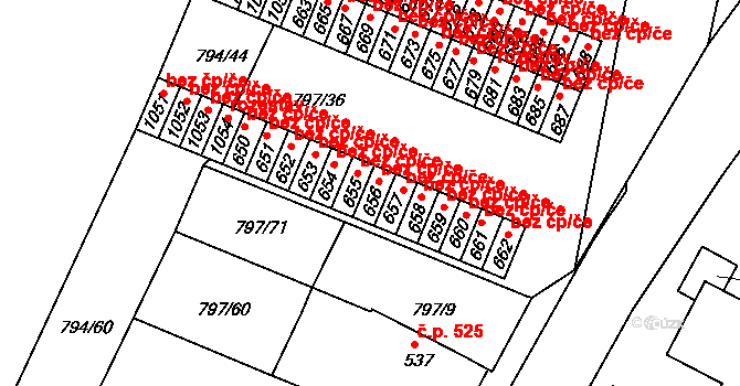 Lišov 40713342 na parcele st. 656 v KÚ Lišov, Katastrální mapa