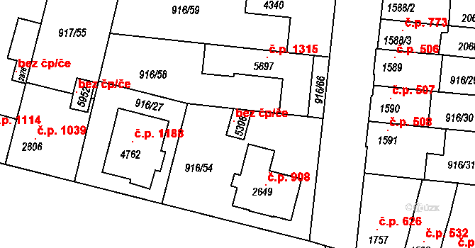 Třebíč 41239342 na parcele st. 5398 v KÚ Třebíč, Katastrální mapa