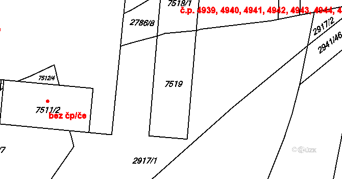 Zlín 4939,4940,4941,4942, na parcele st. 7519 v KÚ Zlín, Katastrální mapa