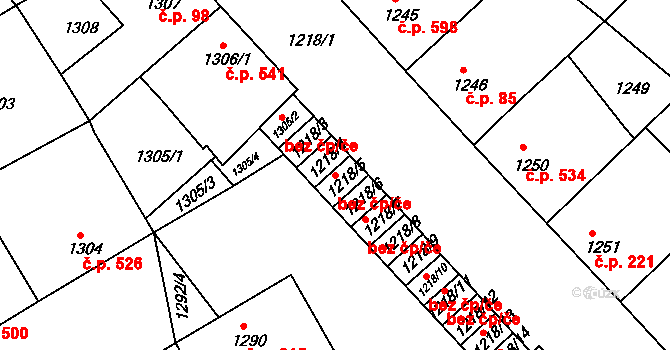 Šardice 42848342 na parcele st. 1218/5 v KÚ Šardice, Katastrální mapa