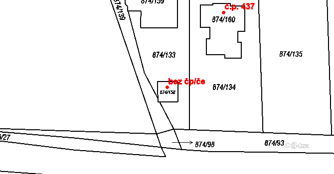 Litvínovice 43085342 na parcele st. 874/158 v KÚ Litvínovice, Katastrální mapa