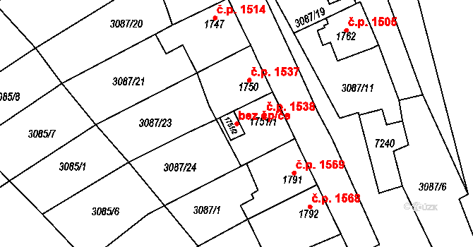 Kraslice 44358342 na parcele st. 1751/2 v KÚ Kraslice, Katastrální mapa
