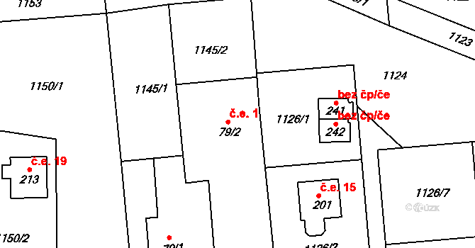Kolná 1, Brumovice na parcele st. 79/2 v KÚ Úblo, Katastrální mapa