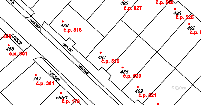 Ostrožské Předměstí 519, Uherský Ostroh na parcele st. 487 v KÚ Ostrožské Předměstí, Katastrální mapa