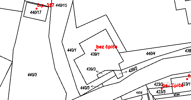 Jirkov 47998342 na parcele st. 439/1 v KÚ Březenec, Katastrální mapa