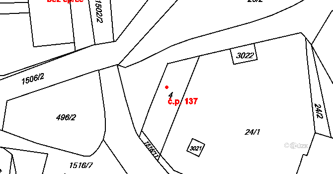 Topolany 137 na parcele st. 4 v KÚ Topolany u Vyškova, Katastrální mapa