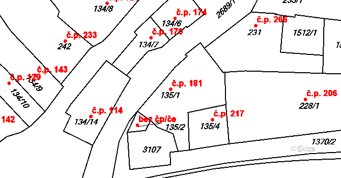 Zlechov 181 na parcele st. 135/1 v KÚ Zlechov, Katastrální mapa