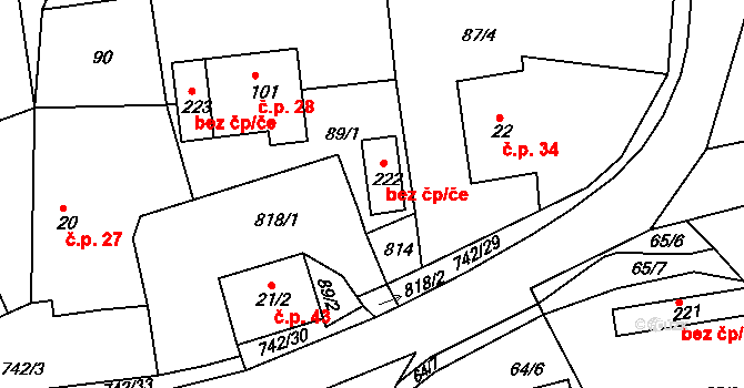 Bojanov 49016342 na parcele st. 222 v KÚ Kovářov u Seče, Katastrální mapa