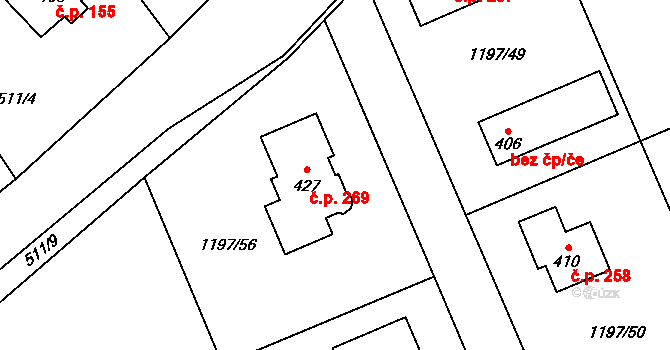 Hostašovice 269 na parcele st. 427 v KÚ Hostašovice, Katastrální mapa