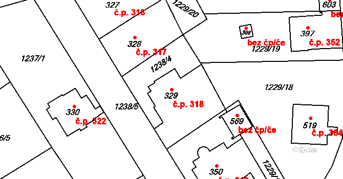 Brandýs nad Orlicí 318 na parcele st. 329 v KÚ Brandýs nad Orlicí, Katastrální mapa