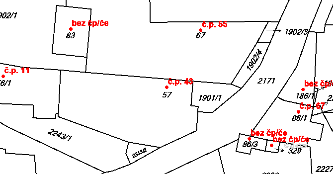 Žichlice 43, Hromnice na parcele st. 57 v KÚ Žichlice u Hromnic, Katastrální mapa