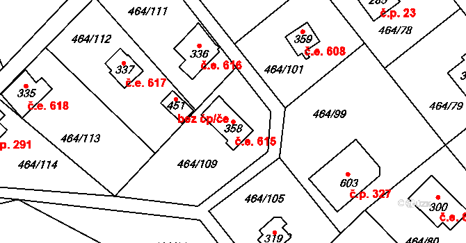 Třebotov 615 na parcele st. 358 v KÚ Třebotov, Katastrální mapa