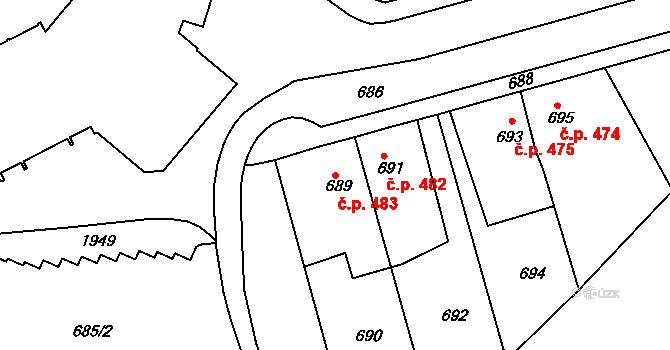 Česká Skalice 483 na parcele st. 689 v KÚ Česká Skalice, Katastrální mapa