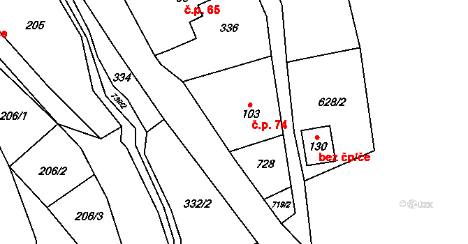 Machovská Lhota 74, Machov na parcele st. 103 v KÚ Machovská Lhota, Katastrální mapa