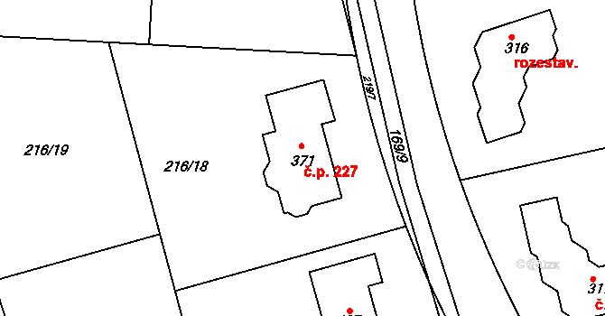 Trnová 227 na parcele st. 371 v KÚ Trnová u Jíloviště, Katastrální mapa