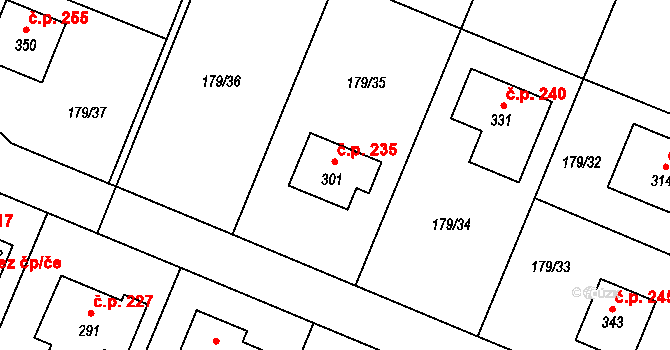 Břežany II 235 na parcele st. 301 v KÚ Břežany II, Katastrální mapa