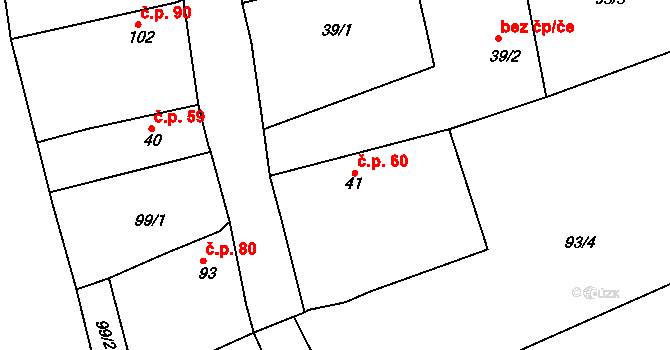 Krušovice 60 na parcele st. 41 v KÚ Krušovice, Katastrální mapa