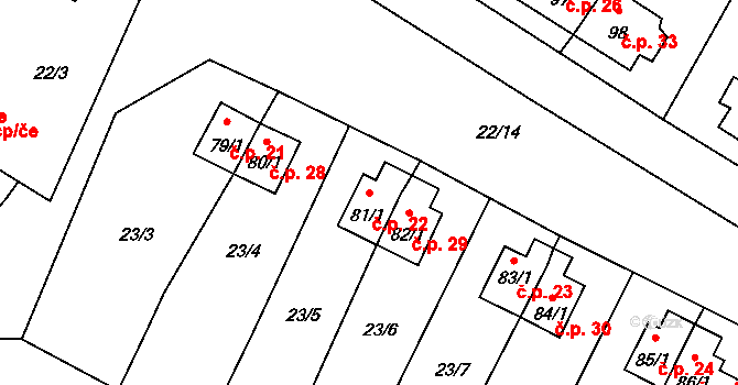 Těchoraz 22, Vyšší Brod na parcele st. 81/1 v KÚ Herbertov, Katastrální mapa