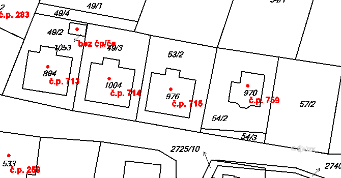 Černovice 715 na parcele st. 976 v KÚ Černovice u Tábora, Katastrální mapa