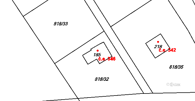Rounek 346, Vyskytná nad Jihlavou na parcele st. 185 v KÚ Rounek, Katastrální mapa